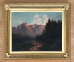 Fallow Deer by a Lake, Modern Oil Painting, Early 20th Century