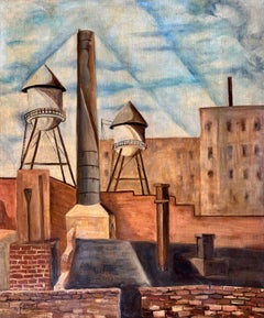 Modern Industrial American Mid 20th-Century WPA Architectural NYC Cityscape