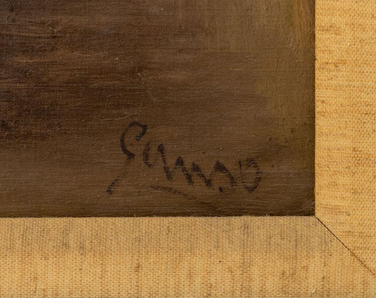 Stehende nackte Frau in einer Innenraumszene (Braun), Interior Painting, von Emil Ganso