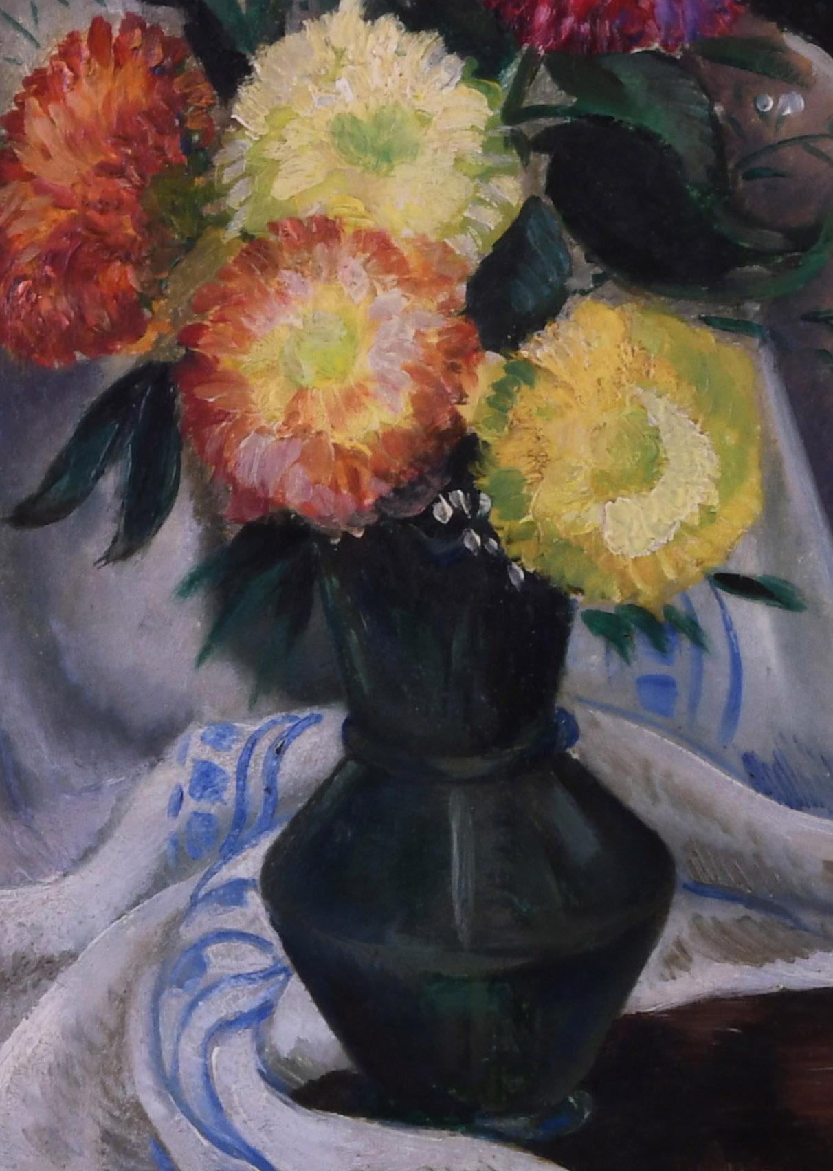 Naturaleza muerta con flores
óleo sobre tabla, c. 1935
Firmado abajo a la izquierda en el mantel (ver foto)
Realizado durante la estancia del artista en Woodstock, Nueva York, en la década de 1930
Procedencia: Galería Weyhe, Nueva York
             