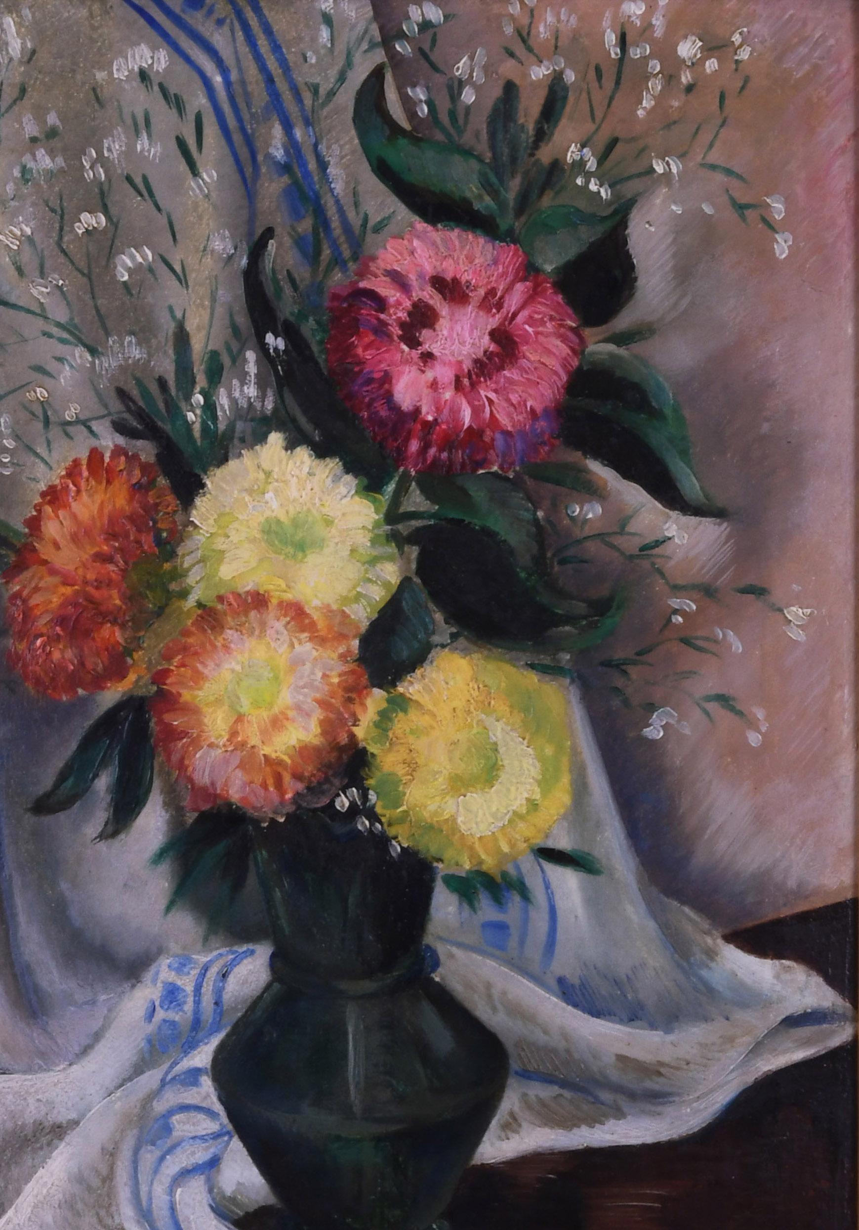 Still Life with Flowers - Brown Still-Life Painting by Emil Ganso