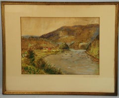 1947 Framed Antique Hudson North Creek Landscape Oil Pastel 10x13.5\"