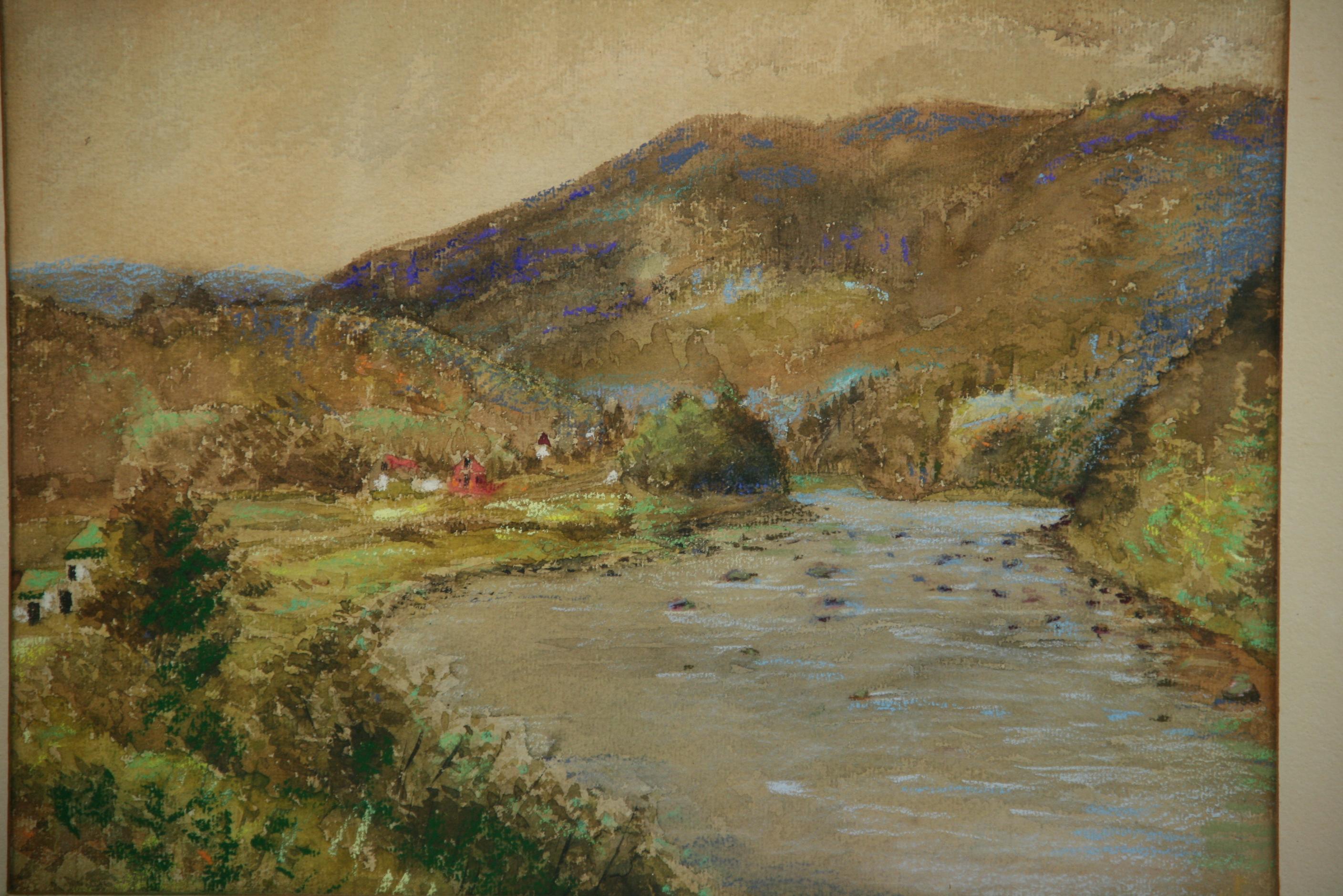 Antique paysage de Hudson North Creek 1947 - Marron Landscape Painting par Emil Goerling