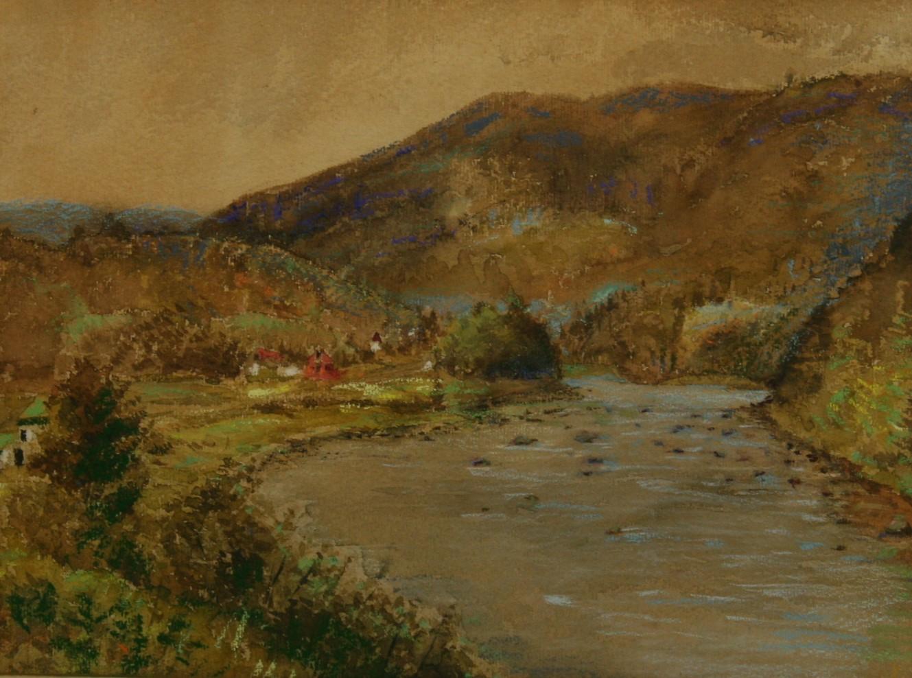 Landscape Painting Emil Goerling - Antique paysage de Hudson North Creek 1947