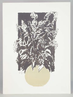 Emil Gregersen. Color lithograph. Stylized plant in a round vase, 1986