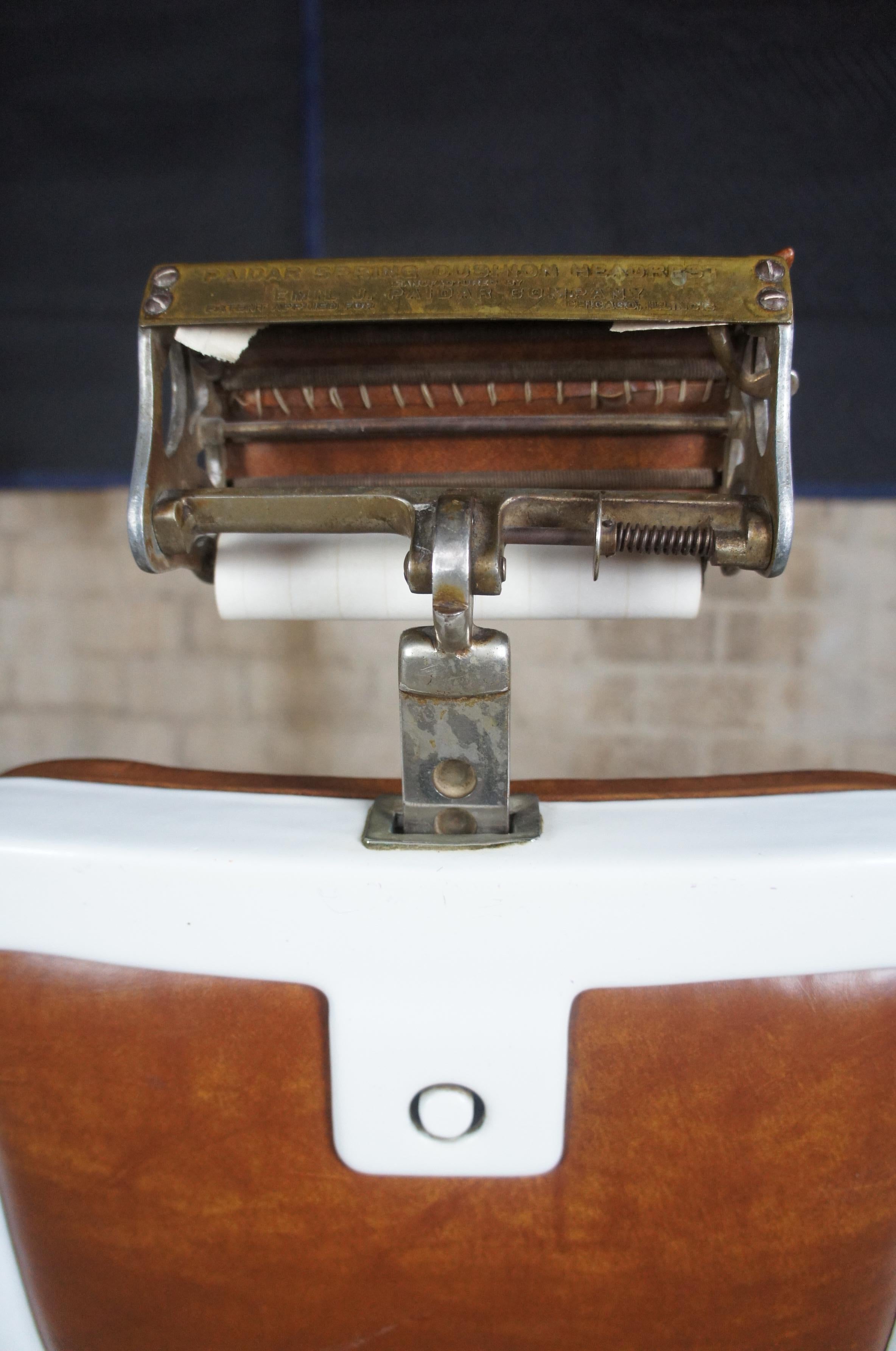 Emil J Paider Antique Cast Iron Hydraulic Leather Barbers Chair Fully Functional In Good Condition In Dayton, OH