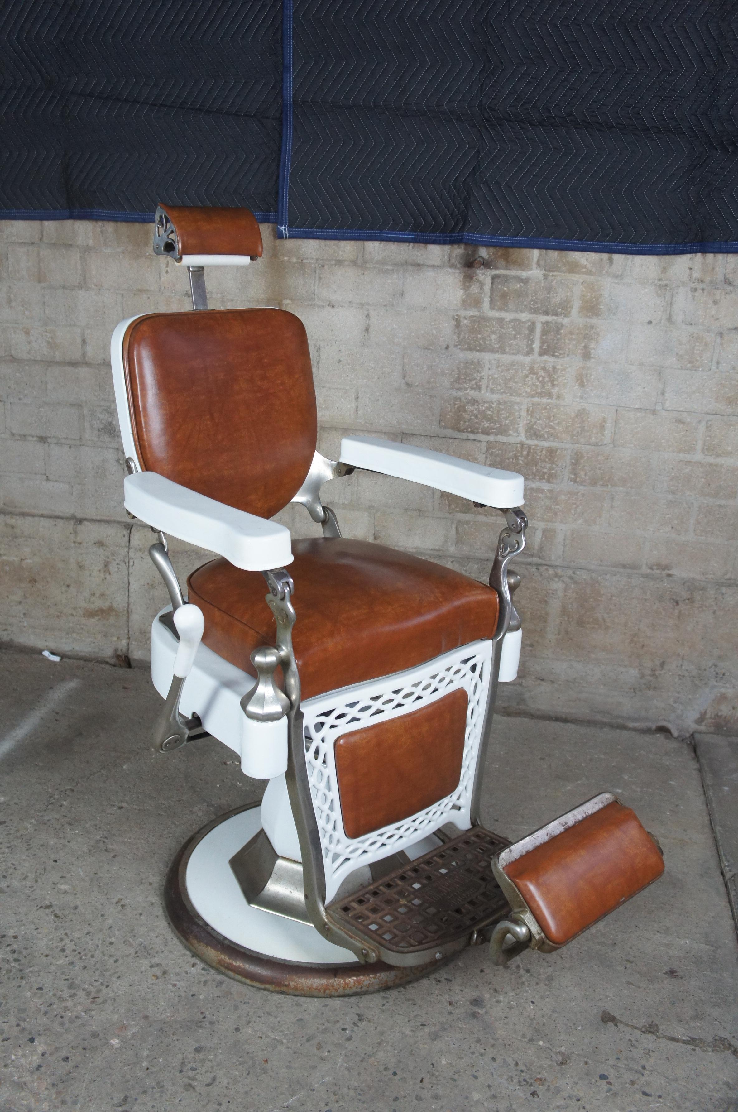 Emil J Paider Antique Cast Iron Hydraulic Leather Barbers Chair Fully Functional 1
