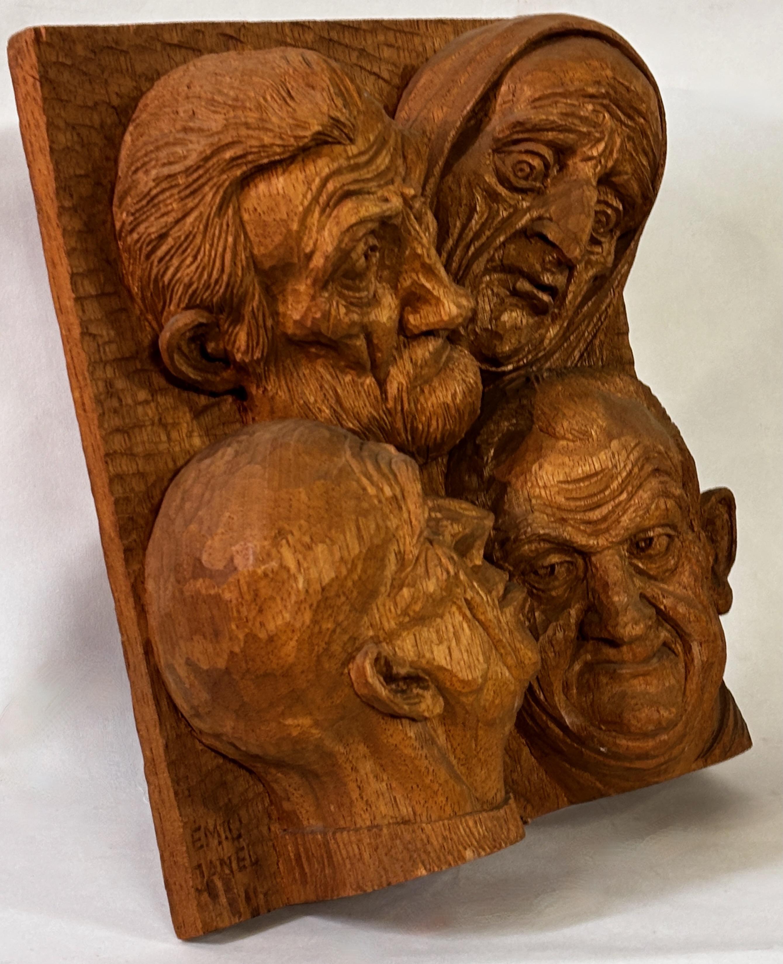Intagliato a mano Emil Janel (Swedish American 1897-1981) Relief Woodcarving Figural Sculpture in vendita