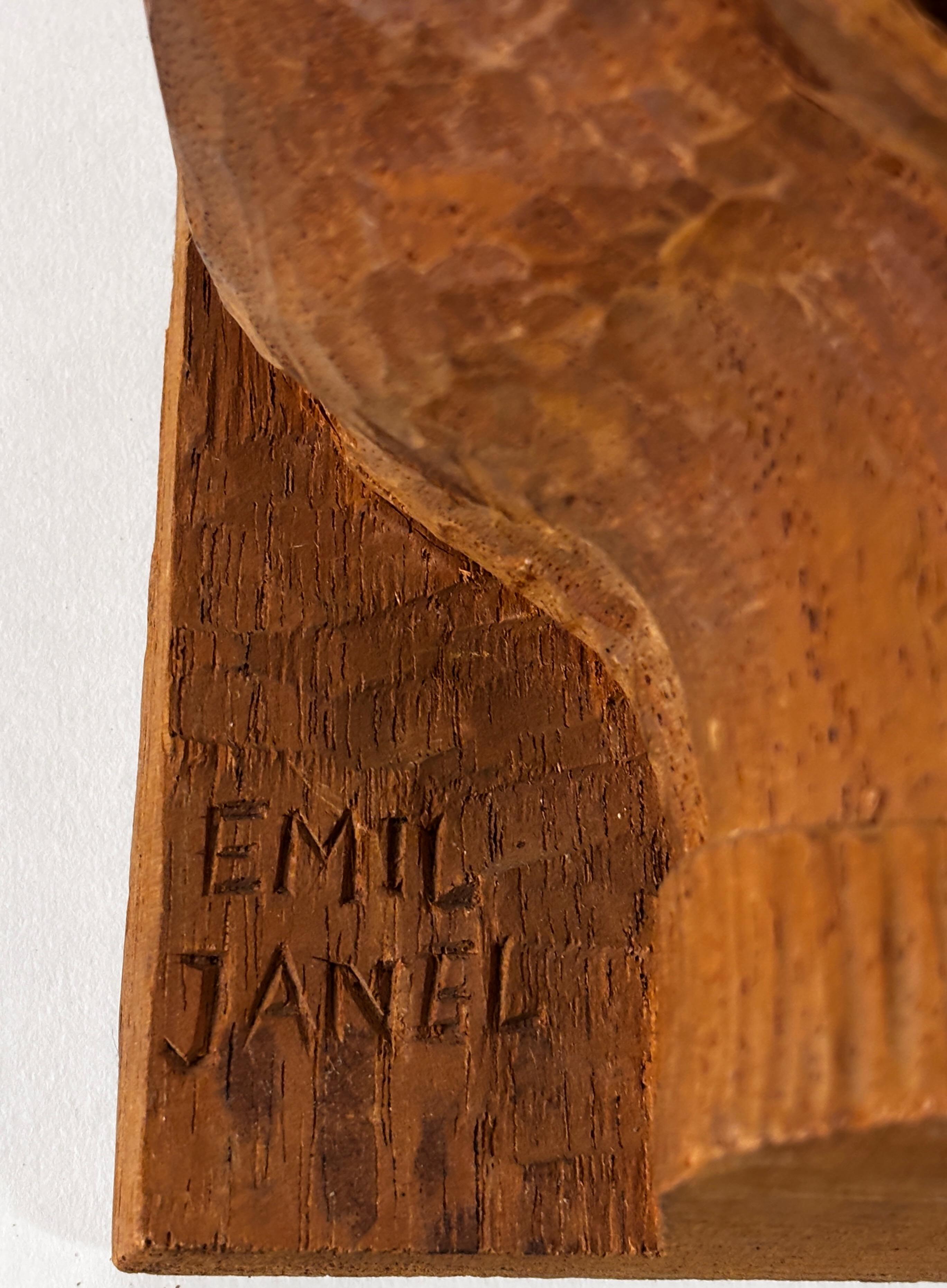 XX secolo Emil Janel (Swedish American 1897-1981) Relief Woodcarving Figural Sculpture in vendita