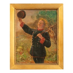 Antique German Miniature Oil Painting Alpine Bavarian Army Soldier Portrait 1898