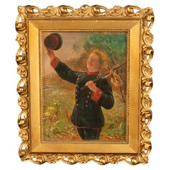 Antique German Miniature Oil Painting Alpine Bavarian Army Soldier Portrait 1898