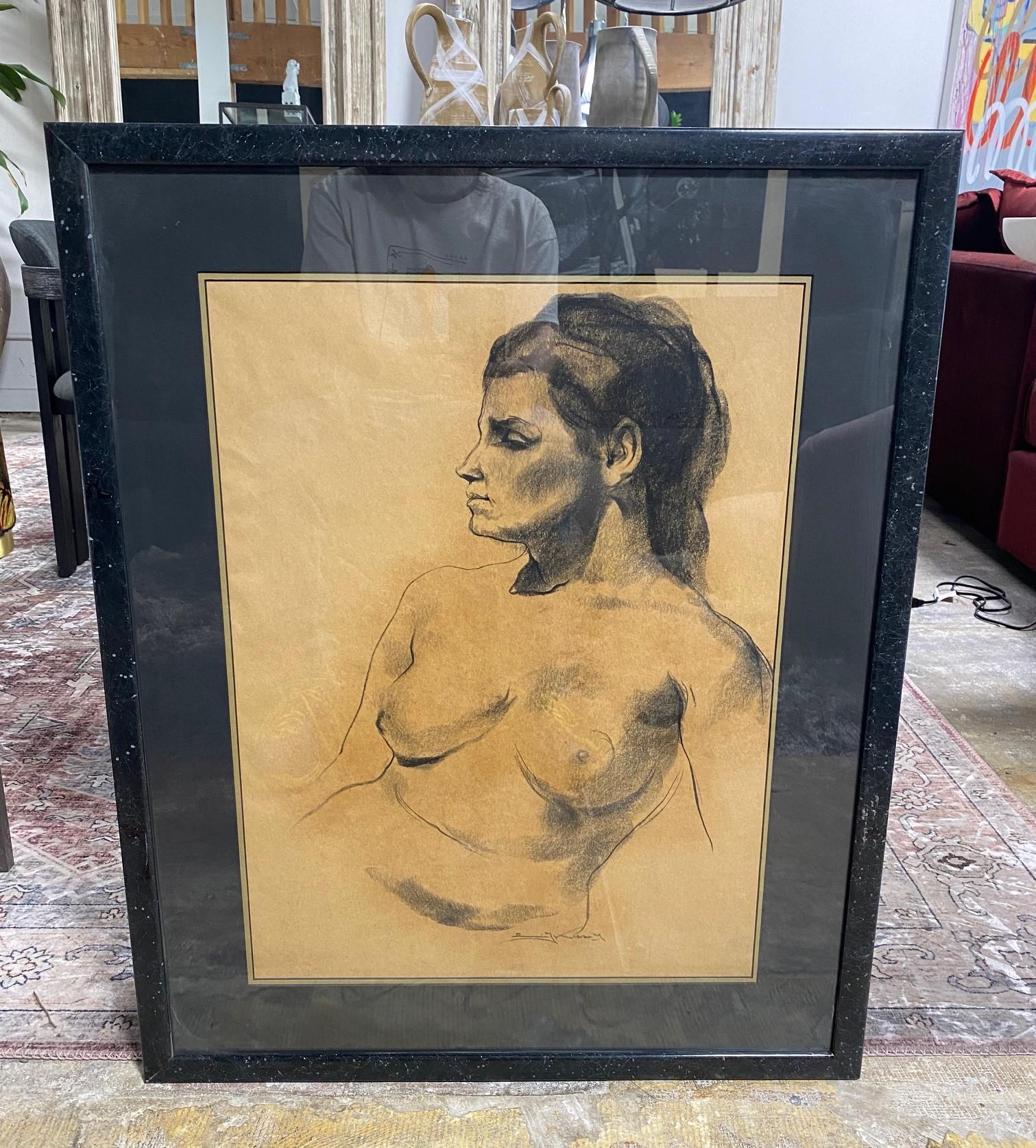 Emil Kosa Jr. Signed Framed Original Figurative Nude Charcoal Drawing on Paper 5