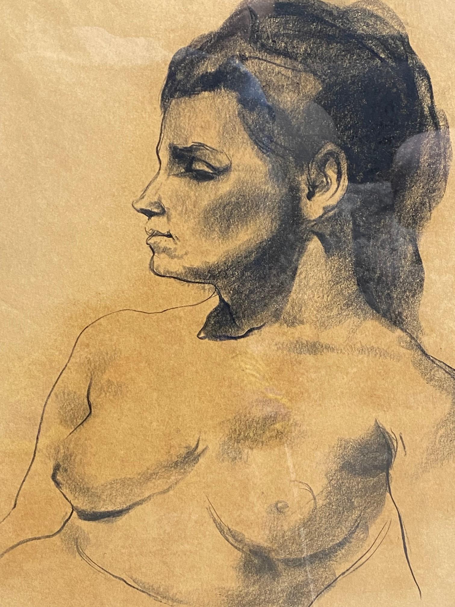 Emil Kosa Jr. Signed Framed Original Figurative Nude Charcoal Drawing on Paper In Good Condition In Studio City, CA
