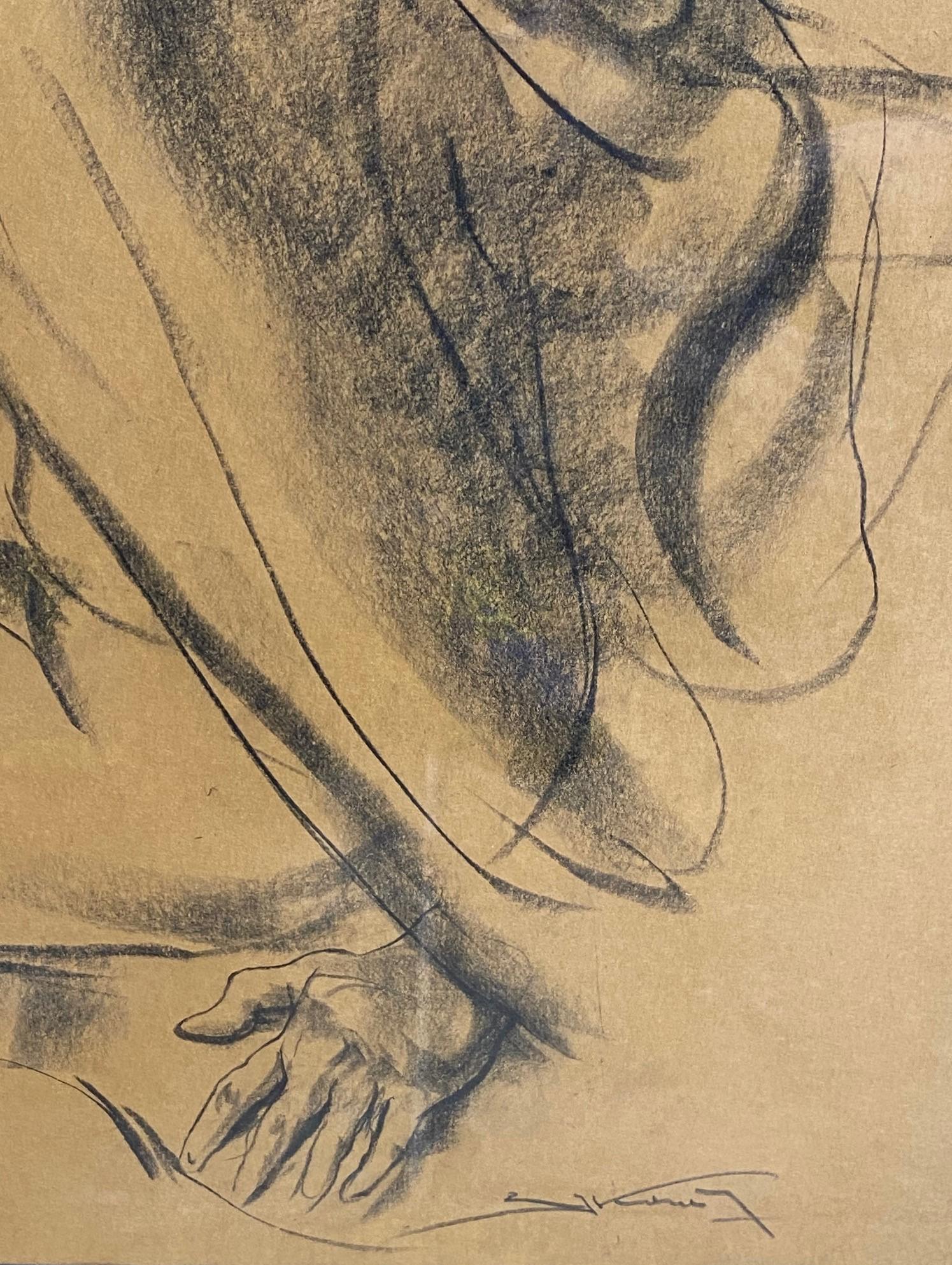 Emil Kosa Jr. Signed Framed Original Figurative Nude Charcoal Drawing on Paper 2