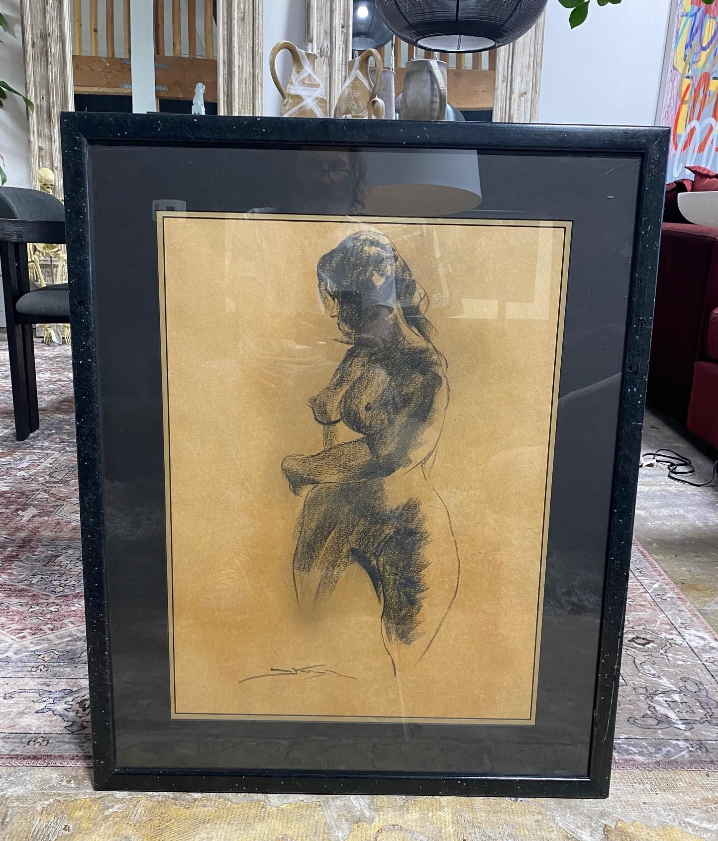 Emil Kosa Jr. Signed Framed Original Figurative Nude Charcoal Drawing on Paper 4