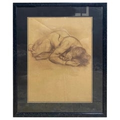 Emil Kosa Jr. Original figurative Holzkohle-Zeichnung in Nude auf Papier, signiert und gerahmt