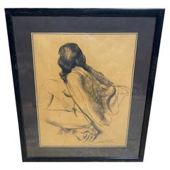 Emil Kosa Jr. Original figurative Holzkohle-Zeichnung in Nude auf Papier, signiert und gerahmt