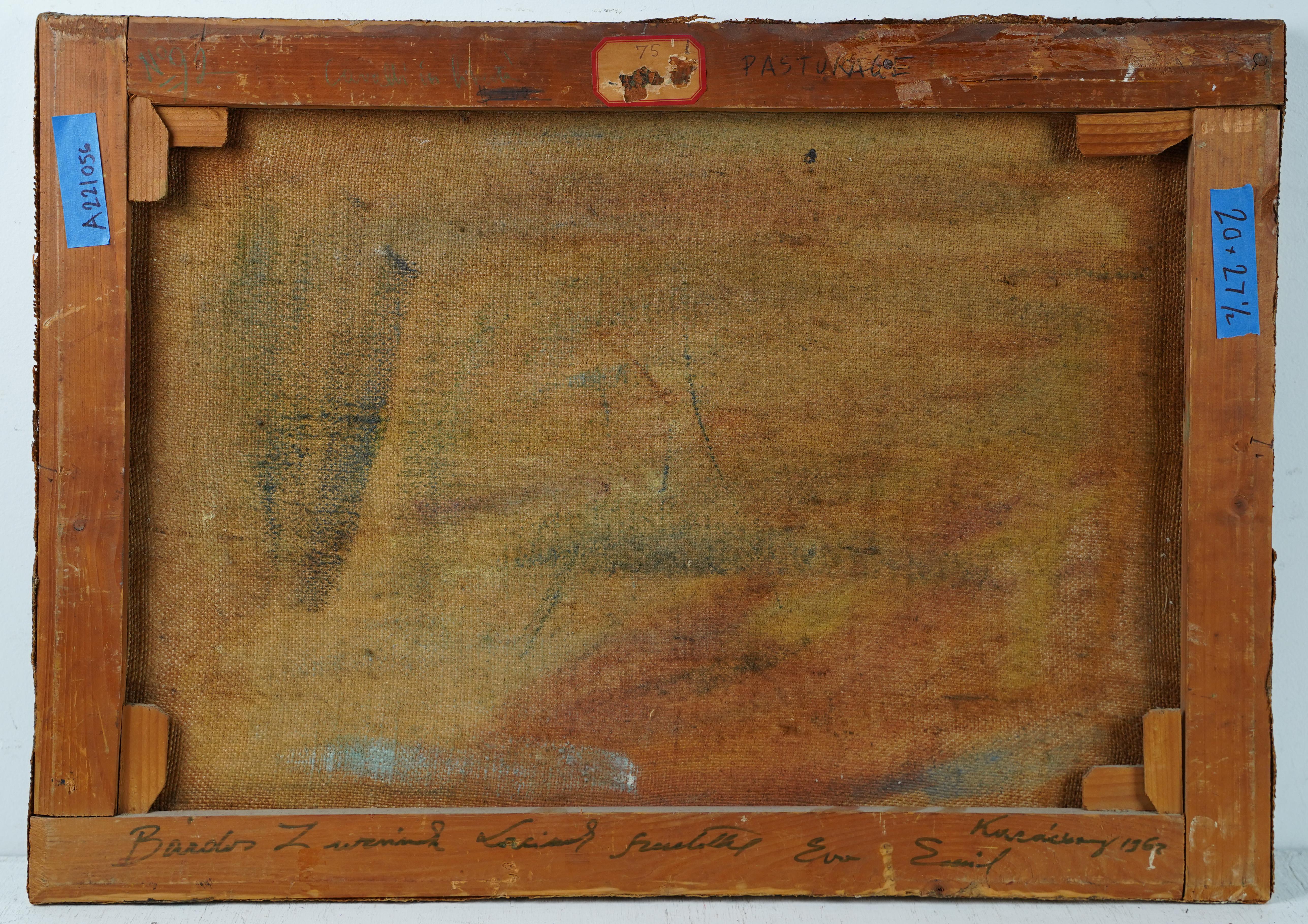 Ancienne peinture expressionniste américaine originale signée représentant un paysage de cheval coucher de soleil en vente 2