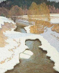 Winter Stream, Early Spring by Swedish Artist Emil Lindgren, Oil on Canvas