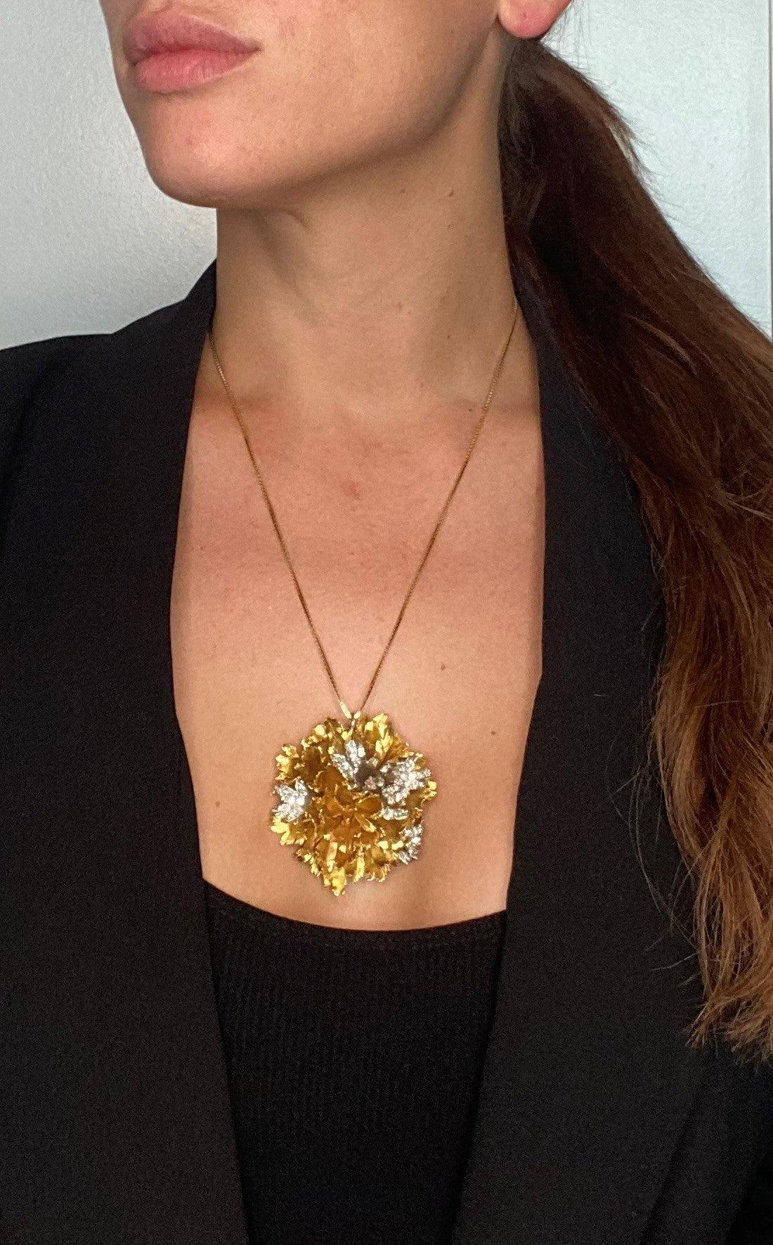 EMIL MEISTER 1955 Swiss Pendant Brooch 18Kt Gold Palladium 2.76 Ctw VS Diamonds 5