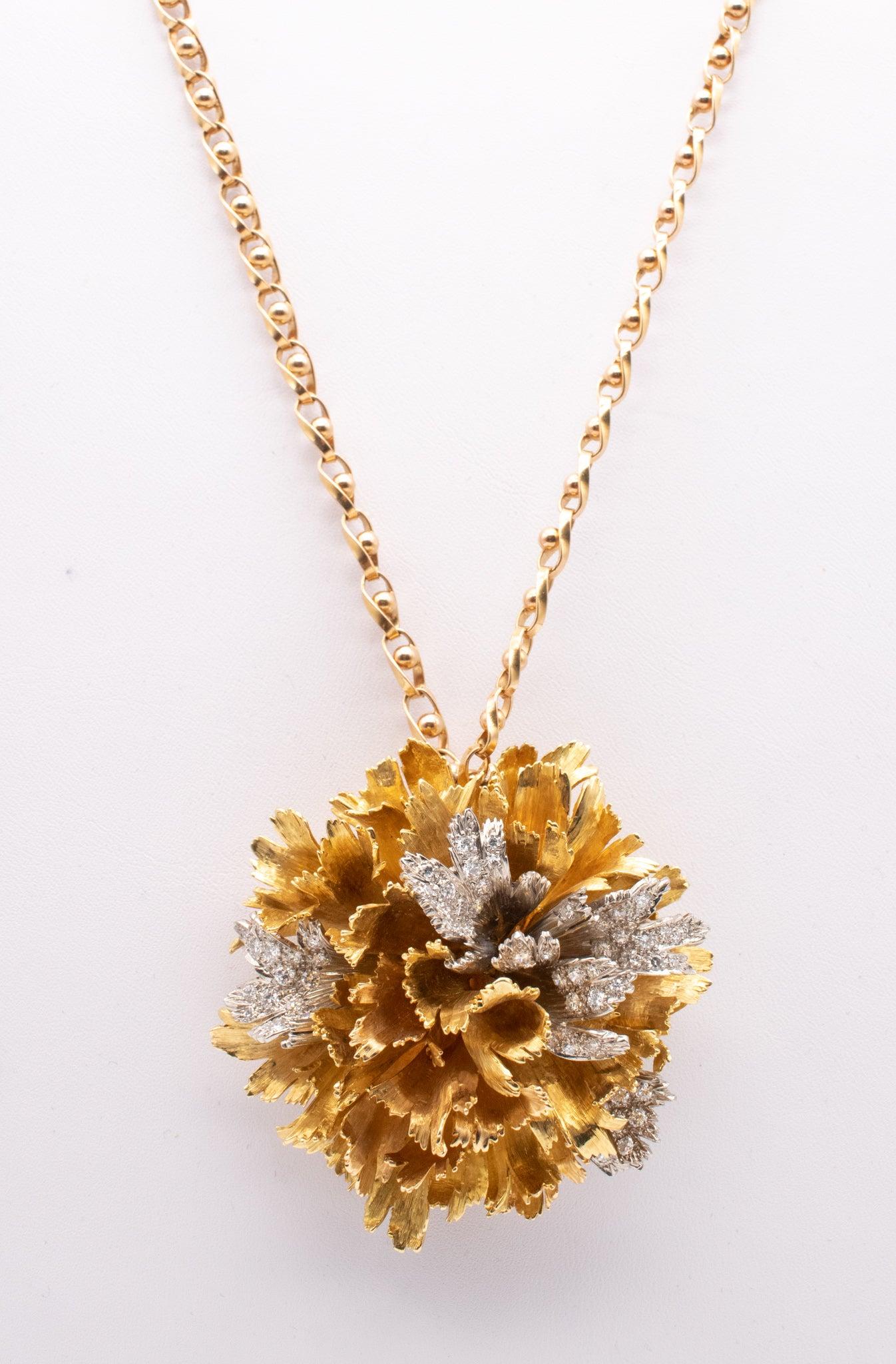 Modernist EMIL MEISTER 1955 Swiss Pendant Brooch 18Kt Gold Palladium 2.76 Ctw VS Diamonds