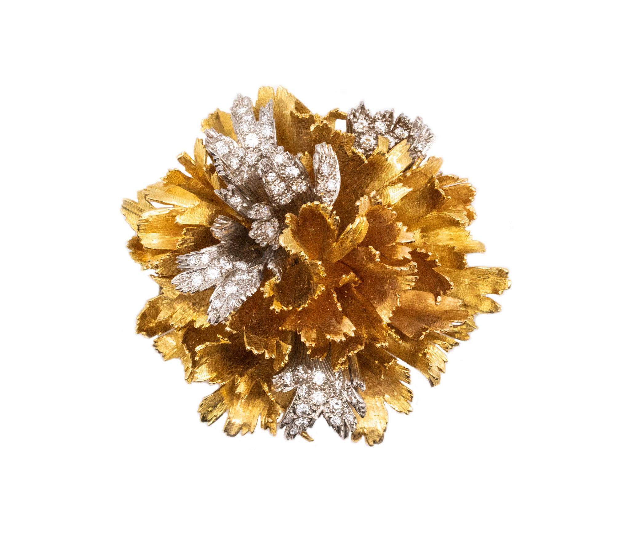 Brilliant Cut EMIL MEISTER 1955 Swiss Pendant Brooch 18Kt Gold Palladium 2.76 Ctw VS Diamonds