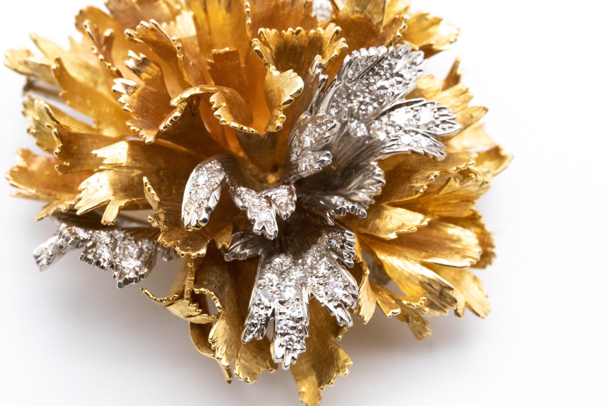 EMIL MEISTER 1955 Swiss Pendant Brooch 18Kt Gold Palladium 2.76 Ctw VS Diamonds In Excellent Condition In Miami, FL