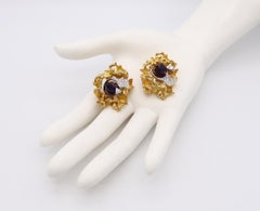Emil Meister 1960 Zurich 18Kt Gold Palladium Earrings 21.12 Ctw Diamond Amethyst