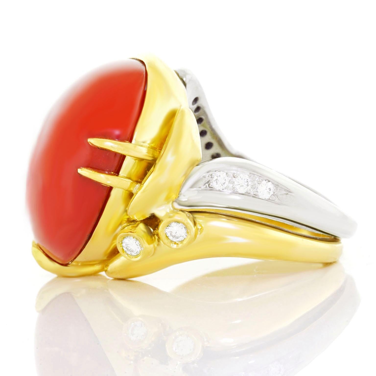 Emil Meister Coral and Diamond Gold Ring 3