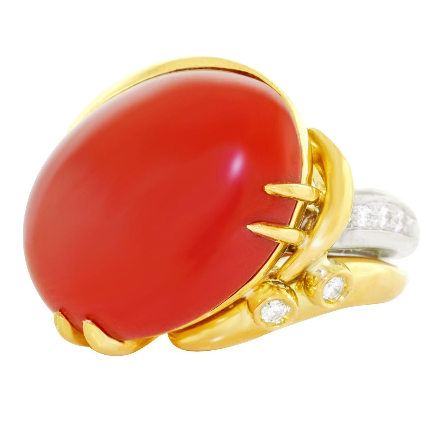 Emil Meister Coral and Diamond Gold Ring