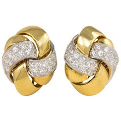 Emil Meister Estate Two-Color Gold and Diamond Knot Design Clip Earrings