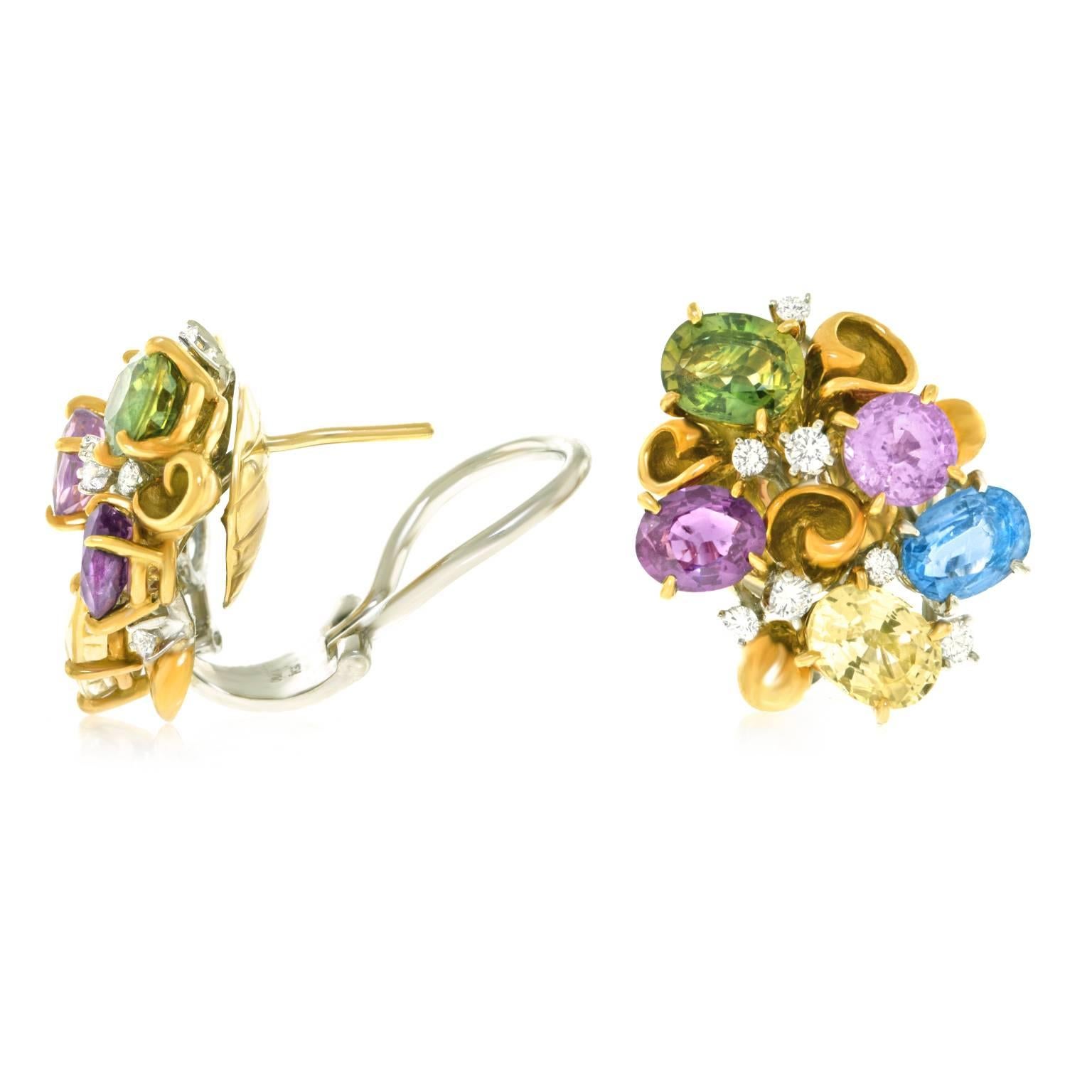 Women's Emil Meister Sapphire and Diamond Set Gold Earrings For Sale