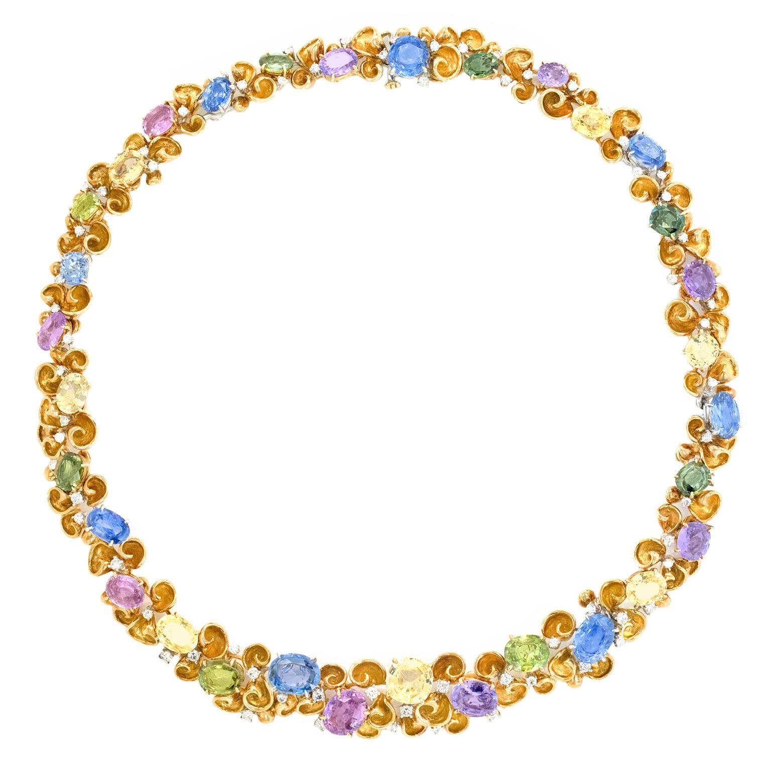 Brilliant Cut Emil Meister Sapphire and Diamond-set Gold Necklace