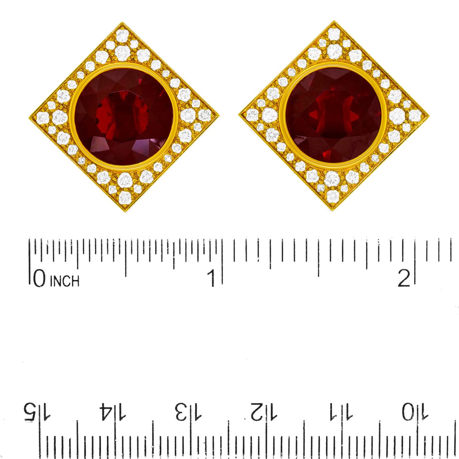 Round Cut Emil Meister Swiss Modern Garnet and Diamond-Set Gold Earrings