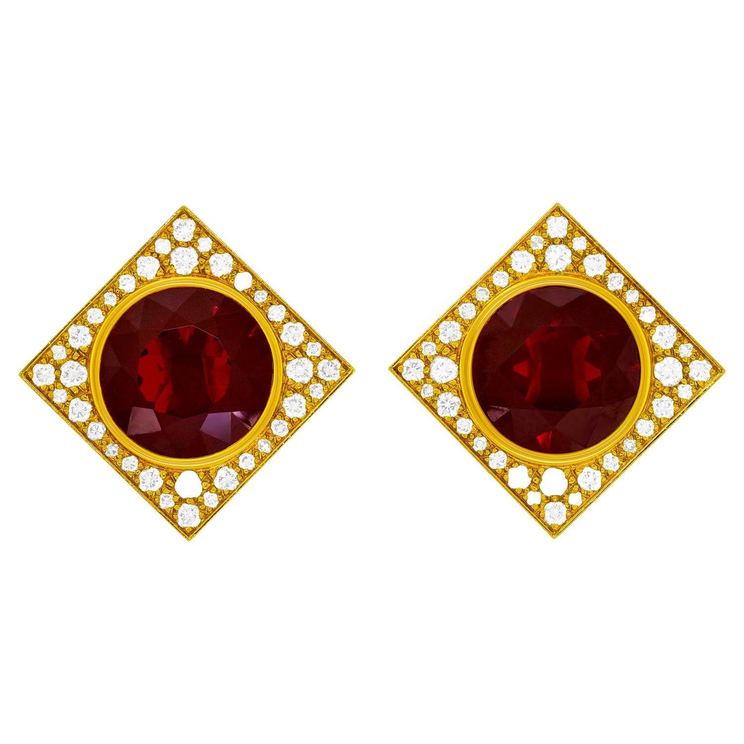 Emil Meister Swiss Modern Garnet and Diamond-Set Gold Earrings For Sale