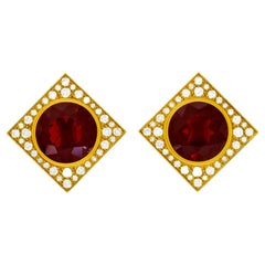 Vintage Emil Meister Swiss Modern Garnet and Diamond-Set Gold Earrings
