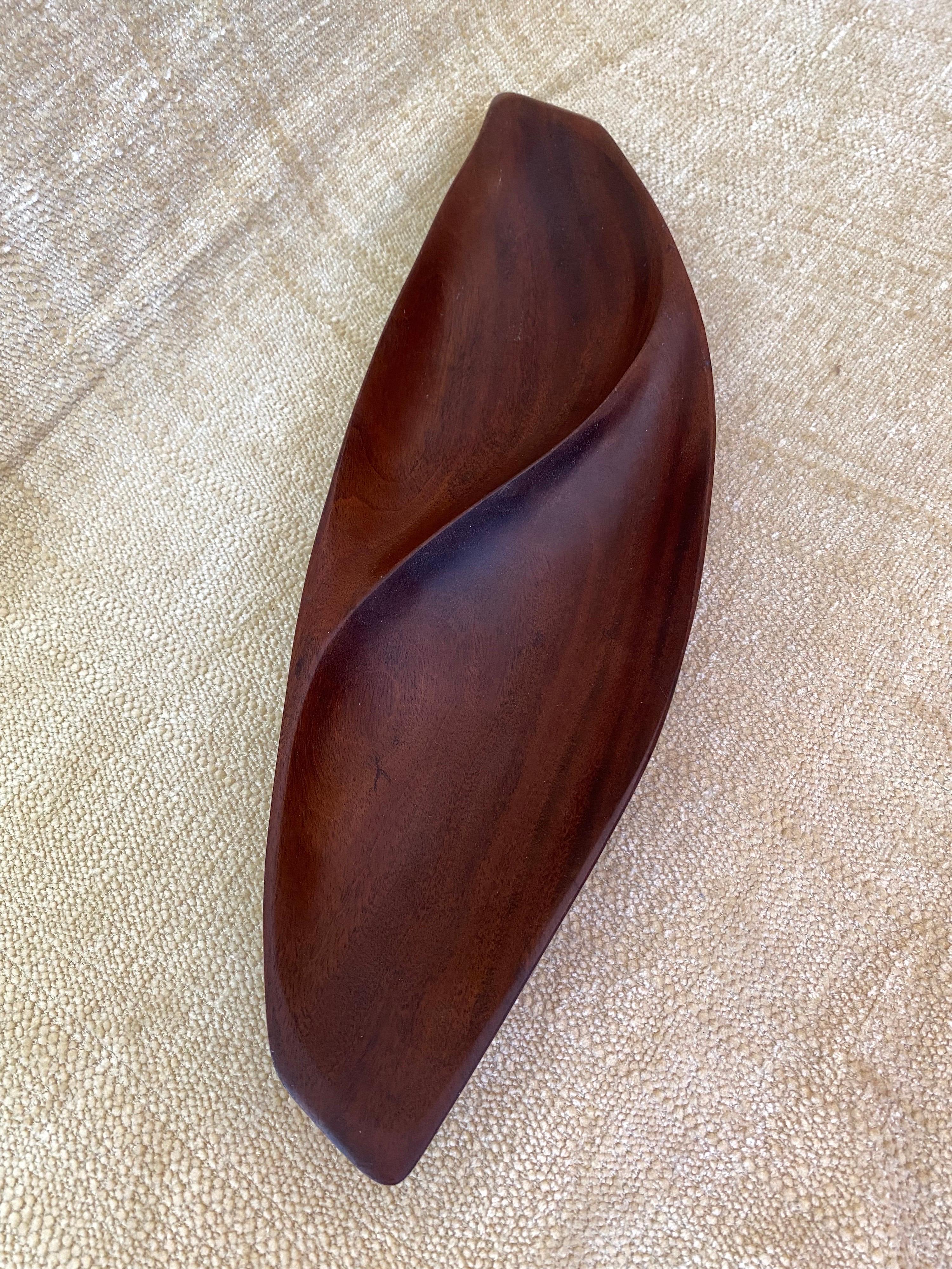 Emil Milan African bissilon wood long bowl. Bissilon is a dense wood, perfect for turning! Beautiful elongated shape with a curving center divide. Very nice original condition!