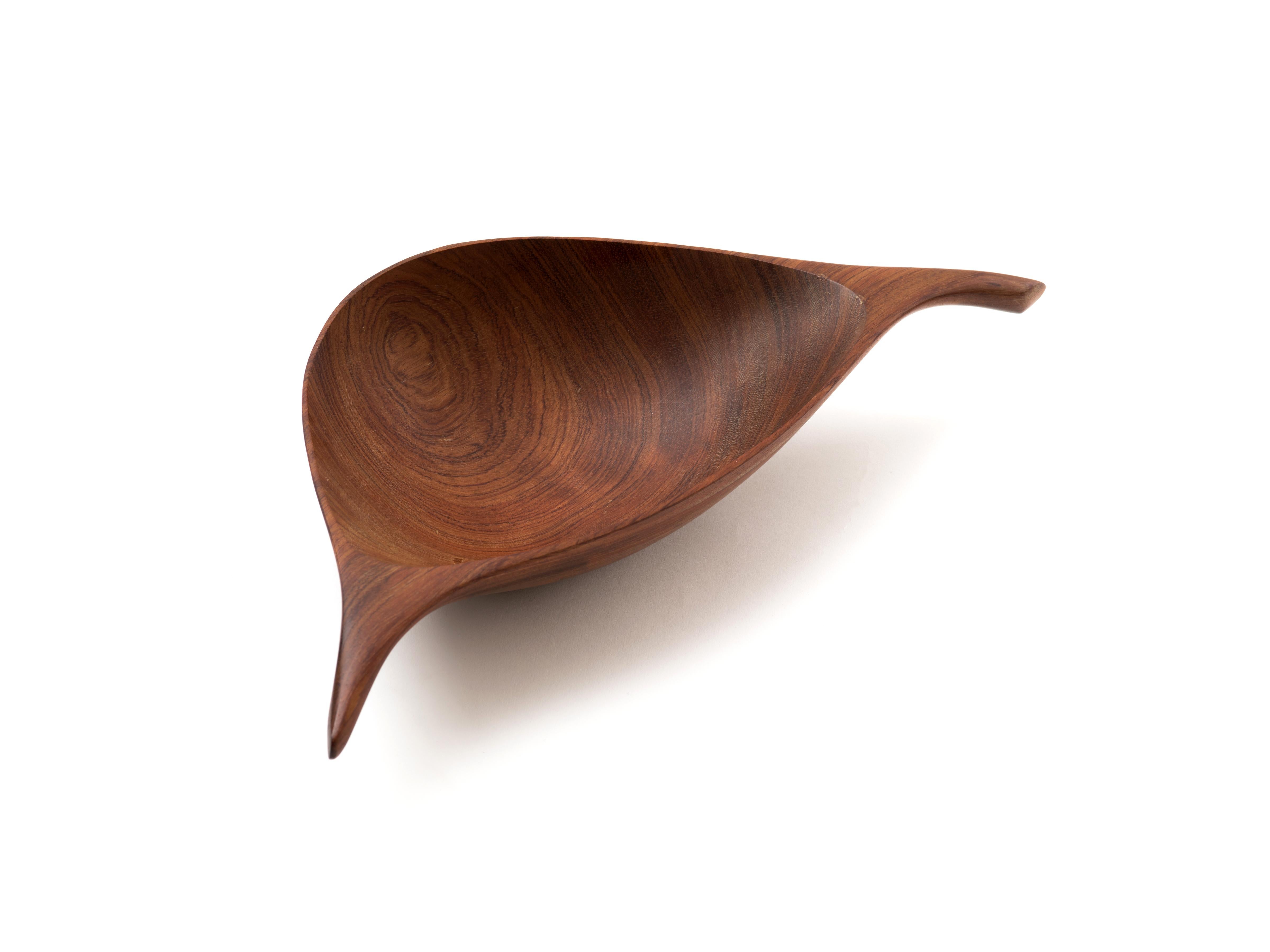 Sculptural, hand-carved bowl in African rosewood by American Studio craftsman, Emil Milan (1922-85), Signed to the underside, 