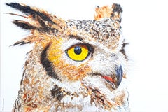 A Watchful Great Horned Owl, Original Painting