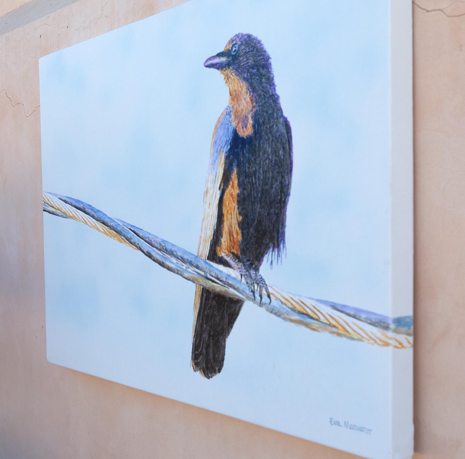 Crow on a Wire, peinture originale de Crow - Réalisme américain Art par Emil Morhardt