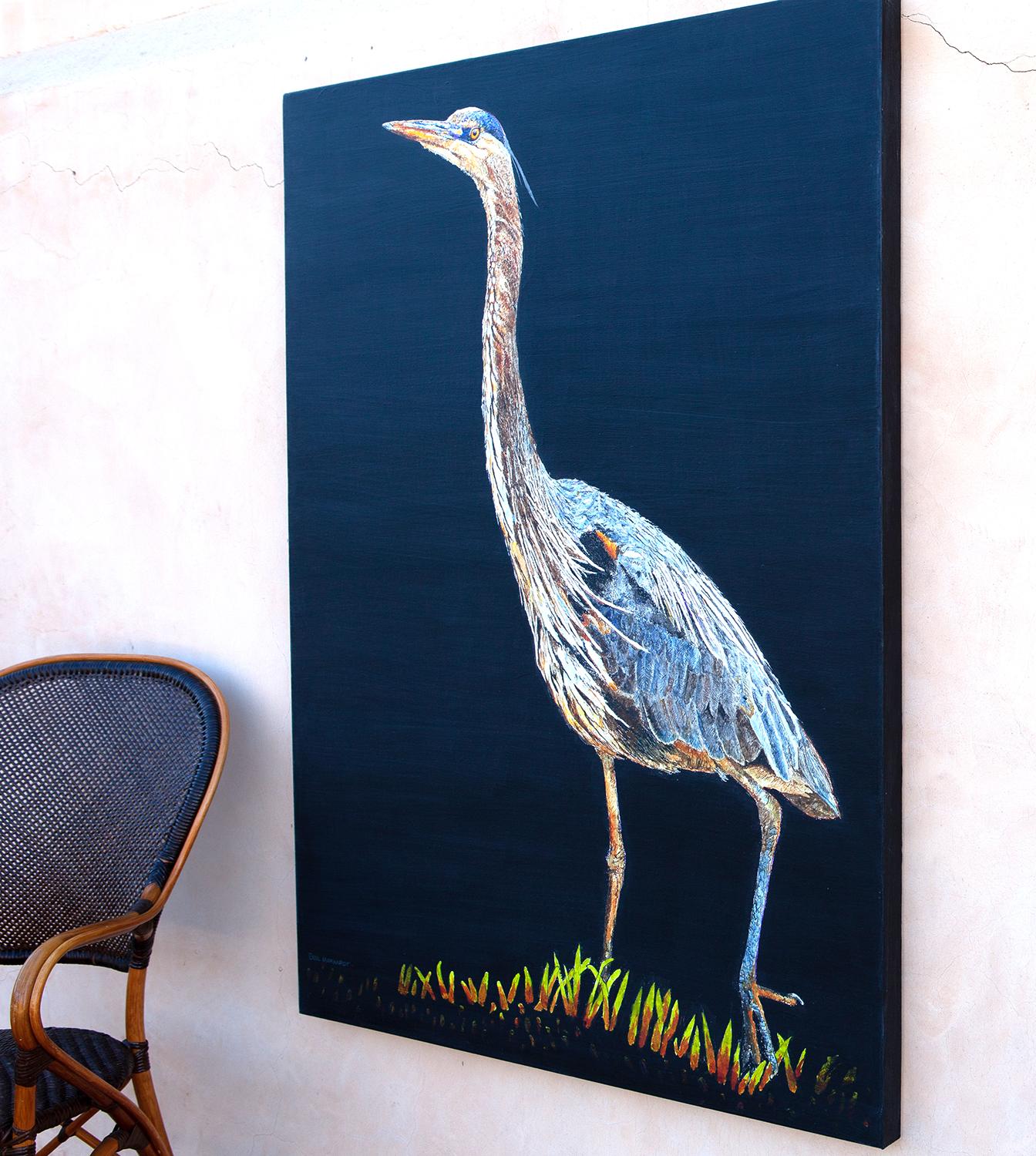 Superbe Heron bleu n° 6, peinture originale - Painting de Emil Morhardt
