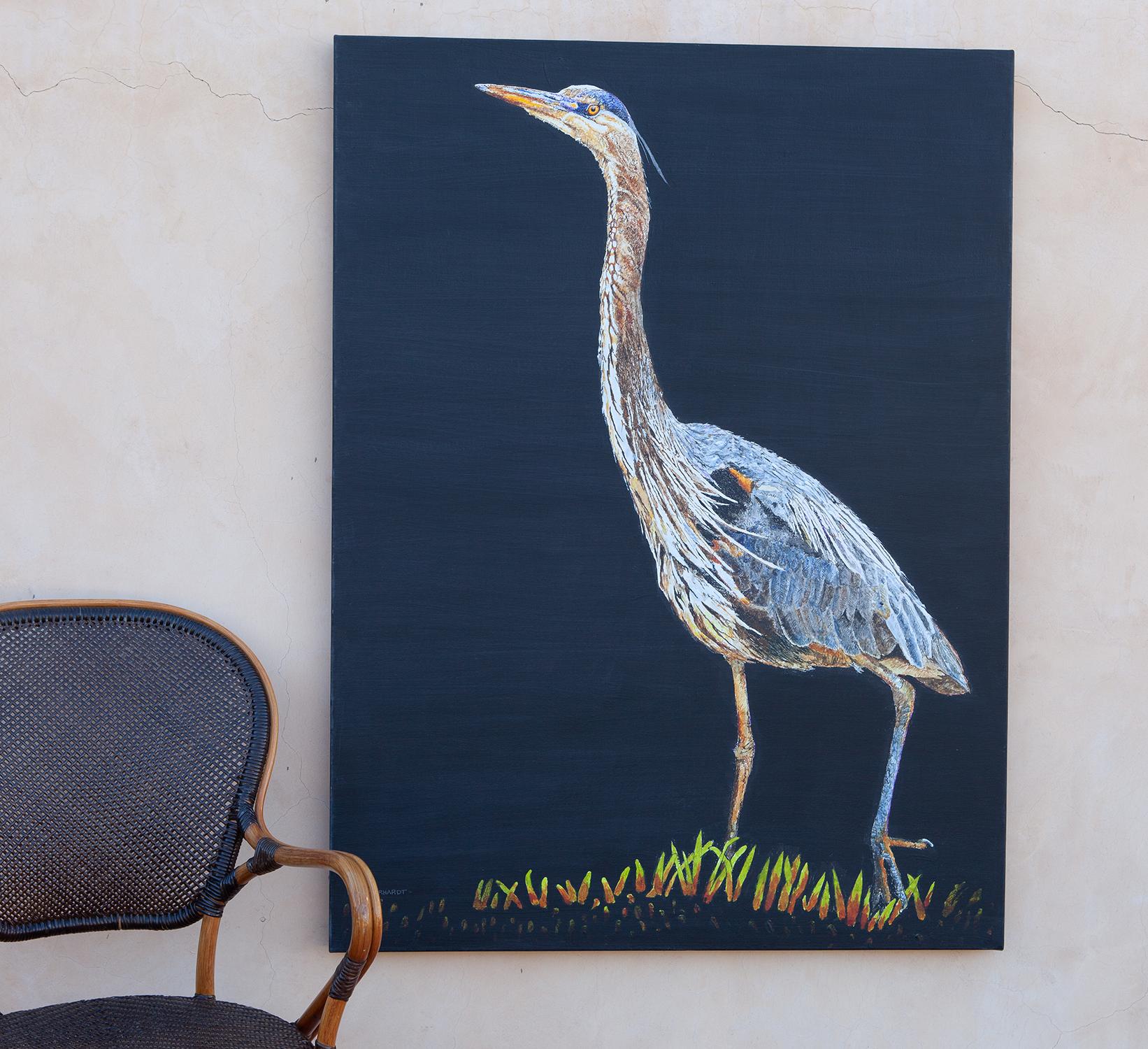 Superbe Heron bleu n° 6, peinture originale - Réalisme américain Painting par Emil Morhardt