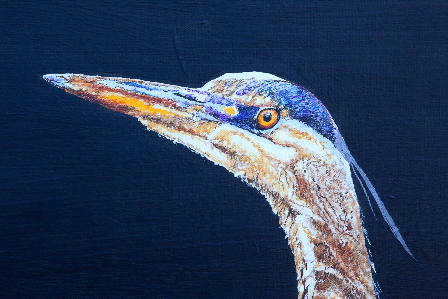 Superbe Heron bleu n° 6, peinture originale - Noir Animal Painting par Emil Morhardt