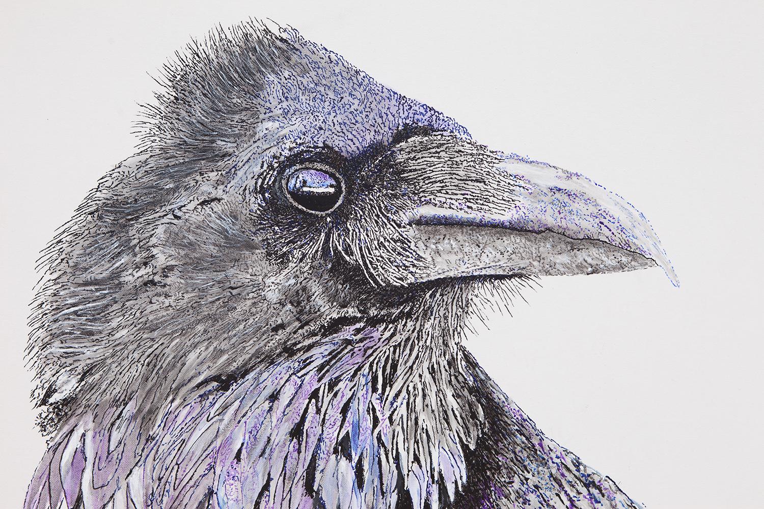 Raven Skeptischer Raven, Originalgemälde (Grau), Animal Painting, von Emil Morhardt