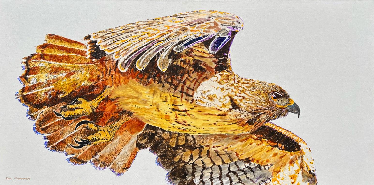 Emil Morhardt Animal Painting – Red-Tailed Hawk on the Hunt, Originalgemälde