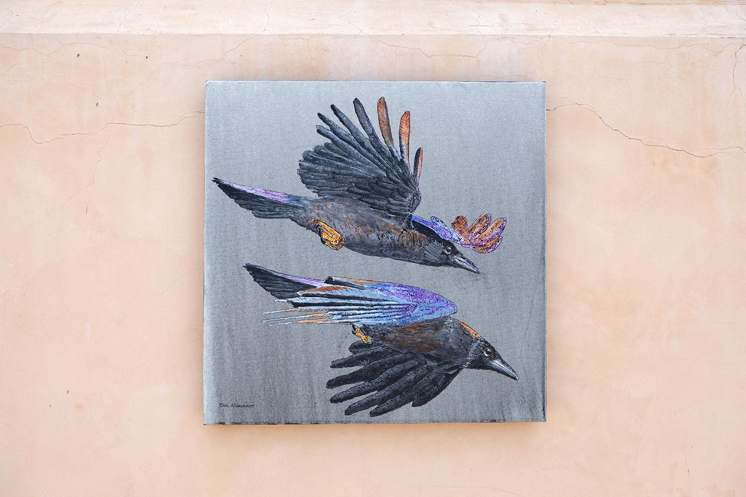 Speeding Crows, Original Painting - American Realist Art by Emil Morhardt