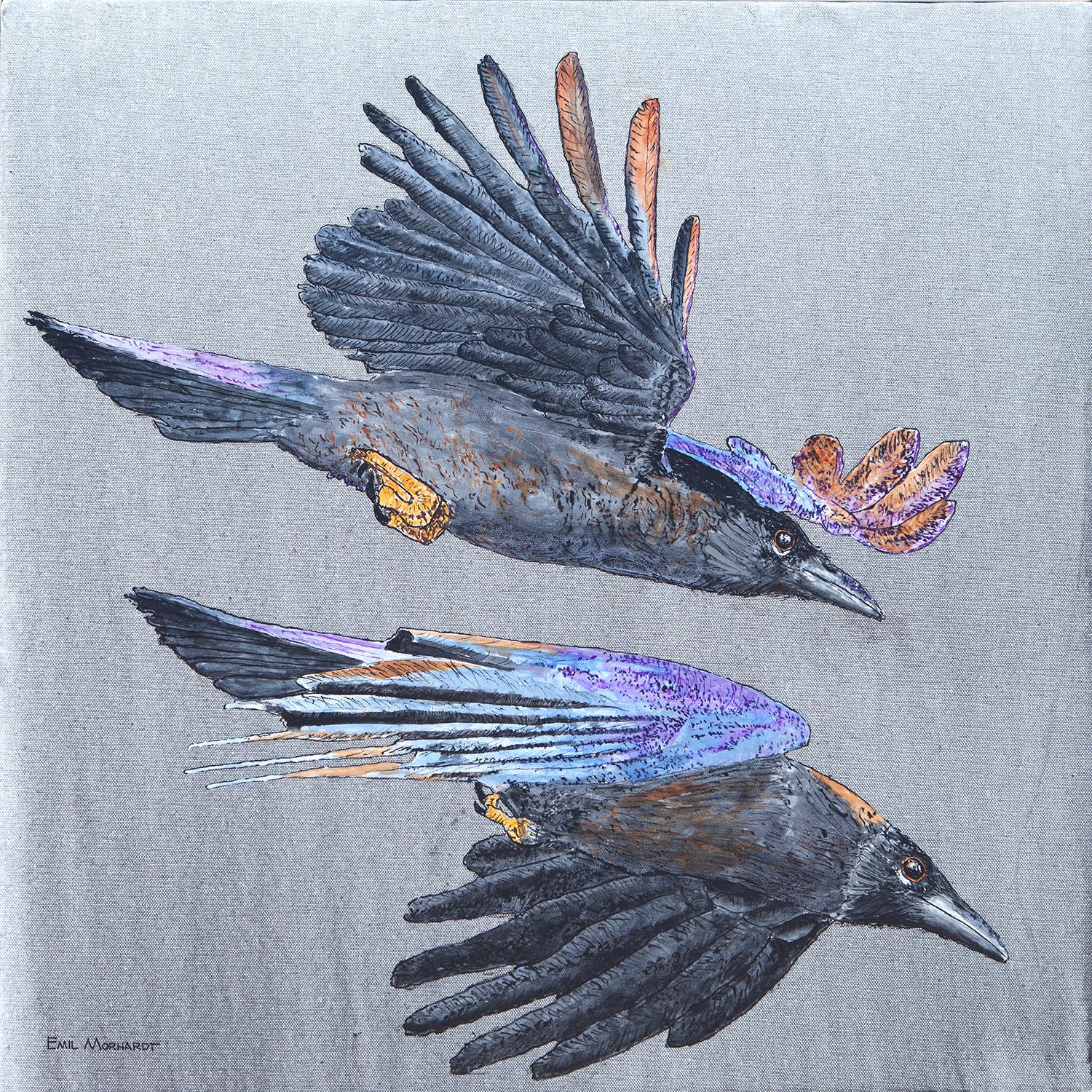 Speeding Crows, Originalgemälde – Art von Emil Morhardt