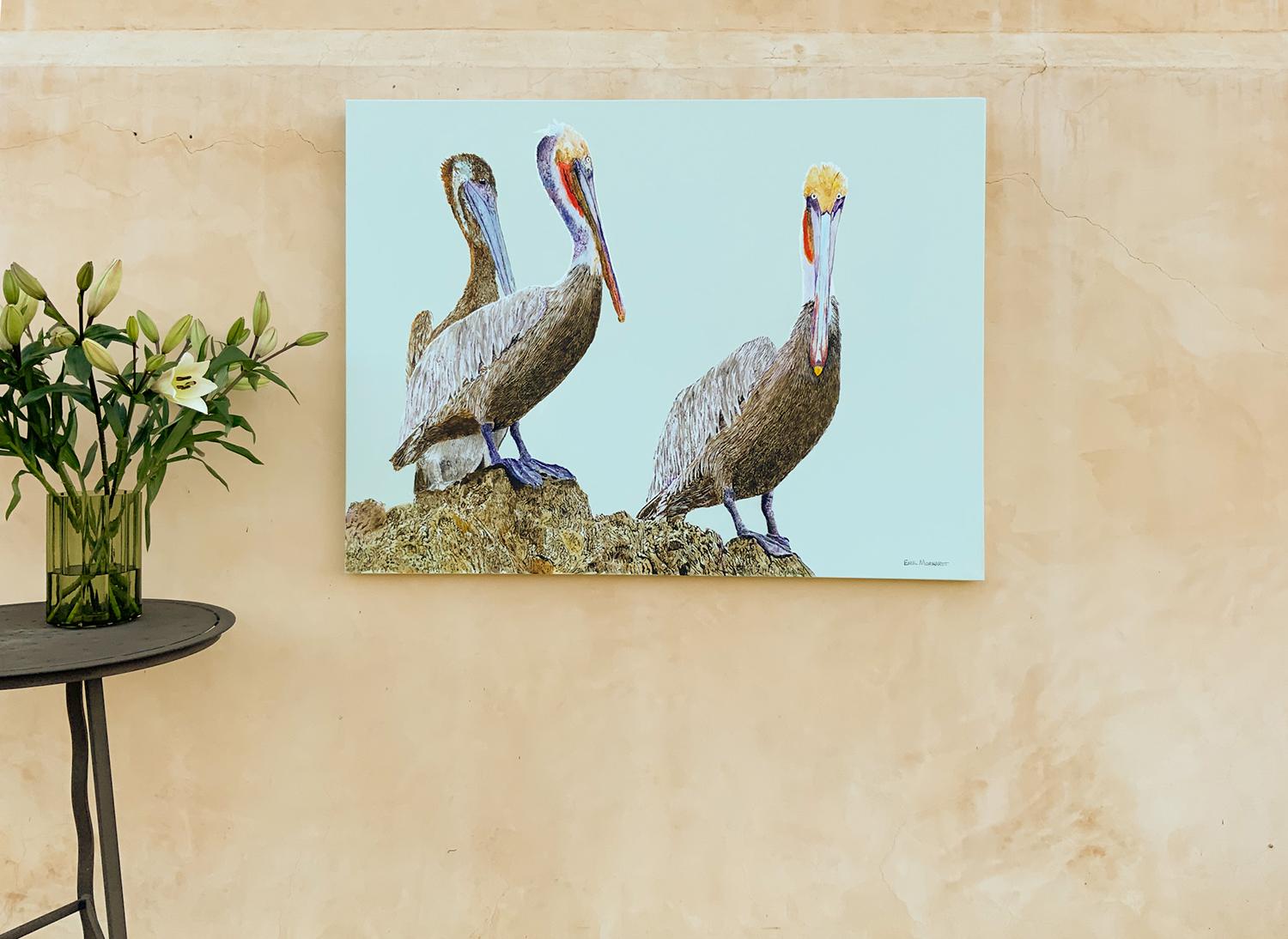 Three Pelicans, Original Painting - American Realist Art by Emil Morhardt