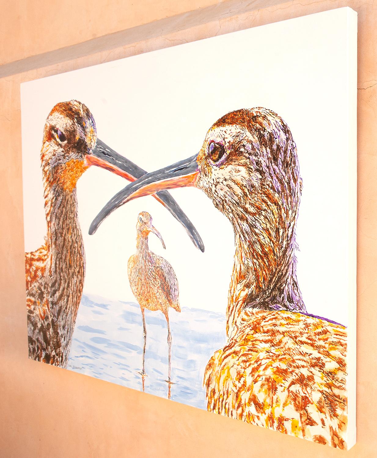 Tre balestrucci in conversazione, dipinto originale - Art Realismo americano di Emil Morhardt