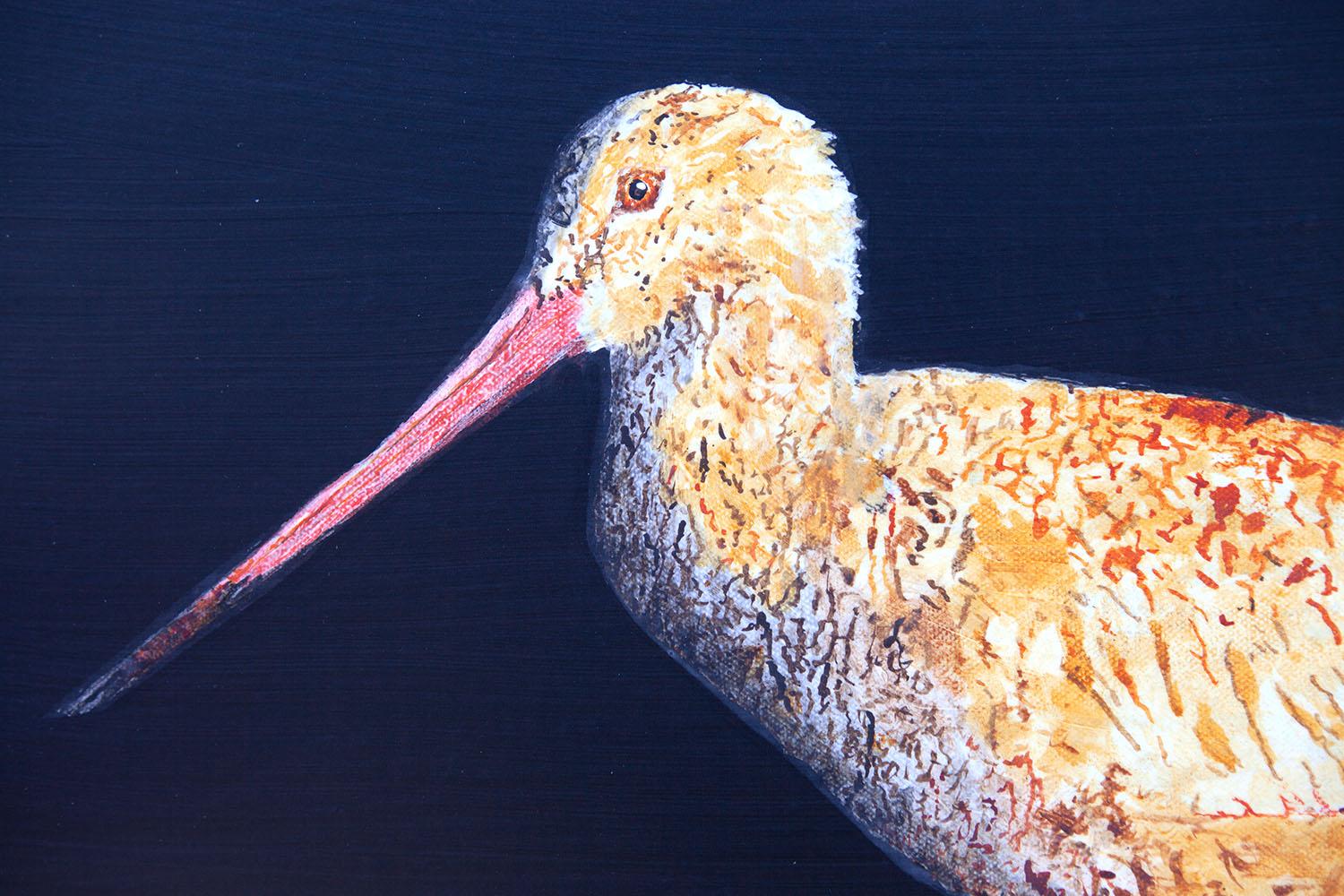 Two Godwits at Night, Original Painting - Black Animal Painting by Emil Morhardt